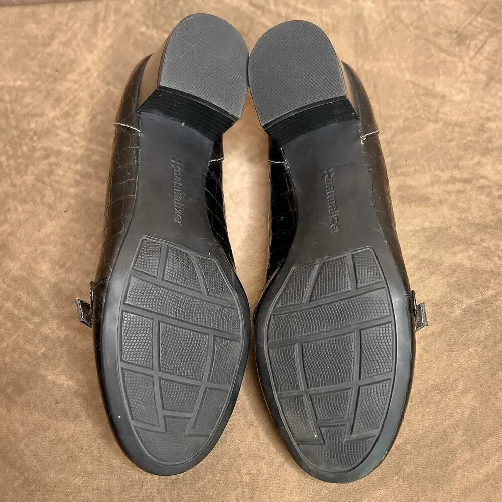 Naturalizer Mini Mary Jane Pumps Clogs Faux Alligator Black Accent Buckle Indie